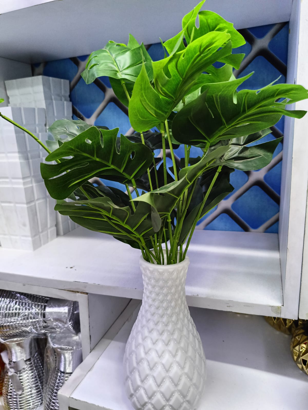 Artificial Table Top Monstera Flower with Vase