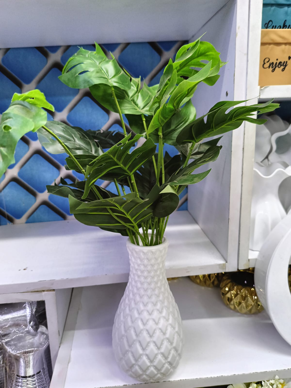 Artificial Table Top Monstera Flower with Vase