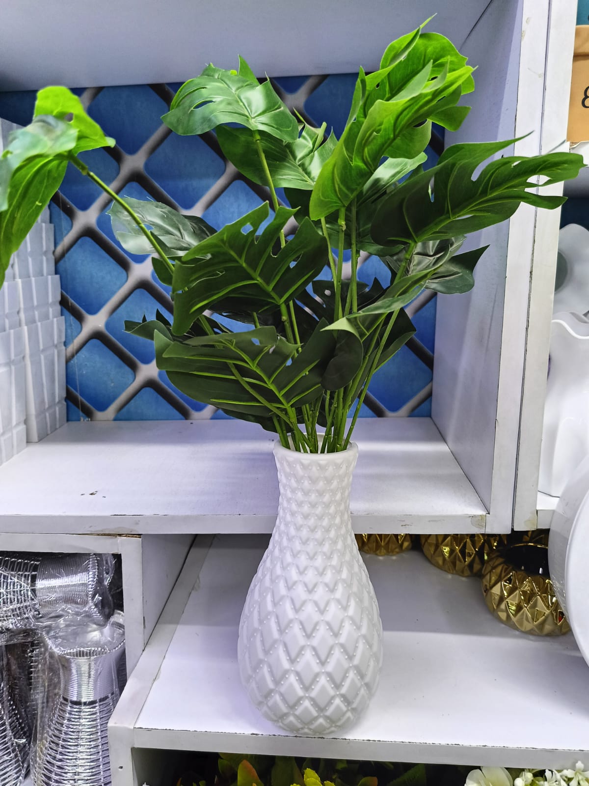 Artificial Table Top Monstera Flower with Vase