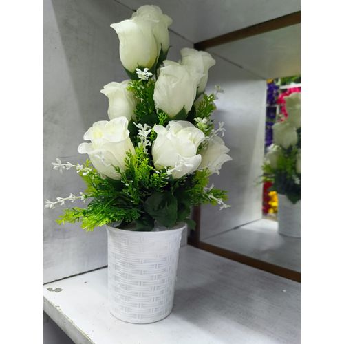 Table Top Artificial Rose Flower- Cream White