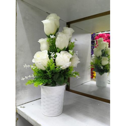Table Top Artificial Rose Flower- Cream White