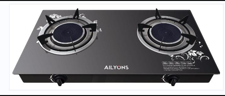 AILYONS 2 Burner Glass Top Gas Cooker & Infrared Double Burner 2 burner 
Glass top double swirl burner saving 20% gas
Auto ignition system
Durable stainless steel body
Brass fire cover against high te
