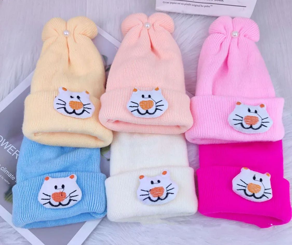 4PCs Warm Soft Knitted Baby Girl Cap