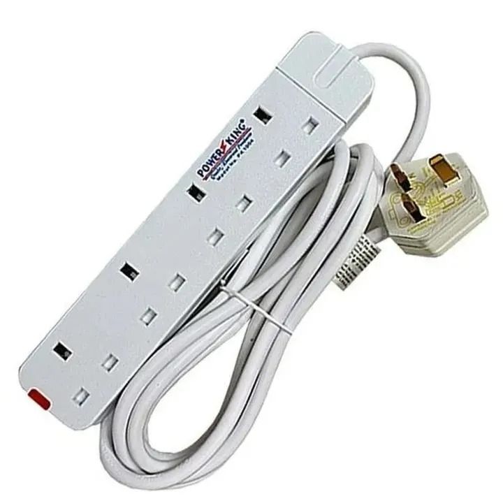 EXTENSION ; 4 WAY EXTENSION WHITE WITH A 3M LONG CABLE WHICH CAN WITHHOLD ALL HOME APPLIANCES