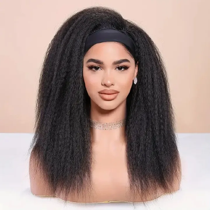 Kinky Straight Headband Wig For Women Yaki Straight Wigs With Black Headband Kinky Afro Wigs For Women+ Free gift inside!
