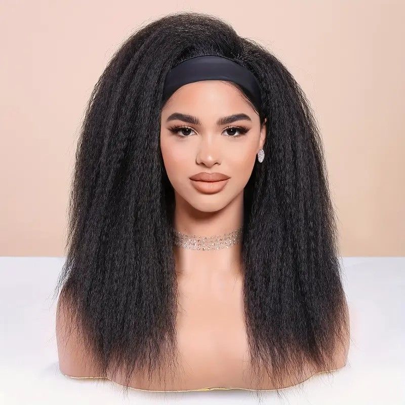 Kinky Straight Headband Wig For Women Yaki Straight Wigs With Black Headband Kinky Afro Wigs For Women+ Free gift inside!