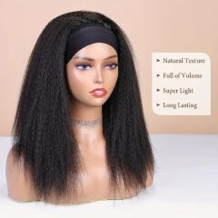 Kinky Straight Headband Wig For Women Yaki Straight Wigs With Black Headband Kinky Afro Wigs For Women+ Free gift inside!
