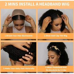 Kinky Straight Headband Wig For Women Yaki Straight Wigs With Black Headband Kinky Afro Wigs For Women+ Free gift inside!