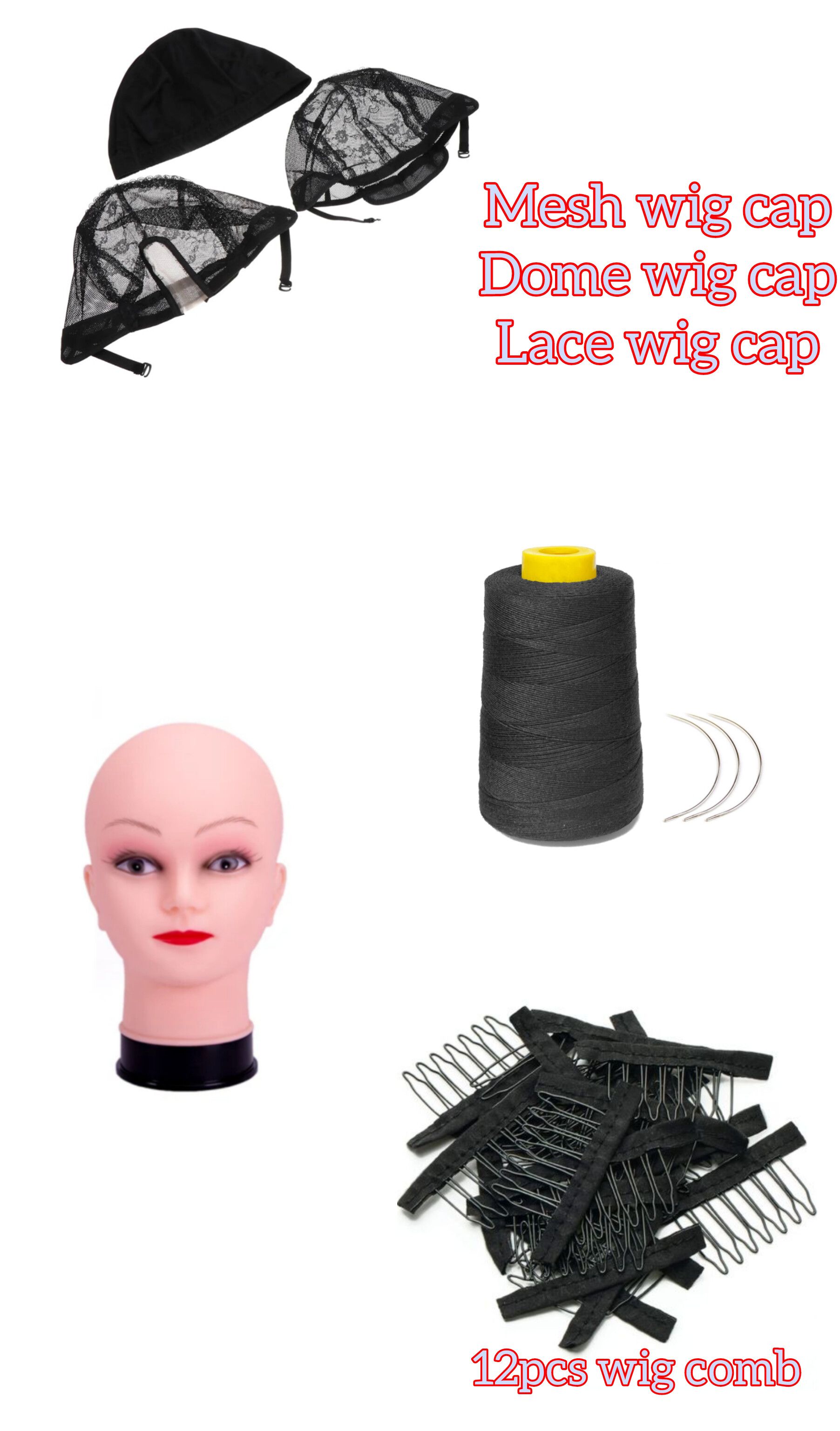 3pcs wig making caps, thread 3needles , bald dummy head, wig making combs