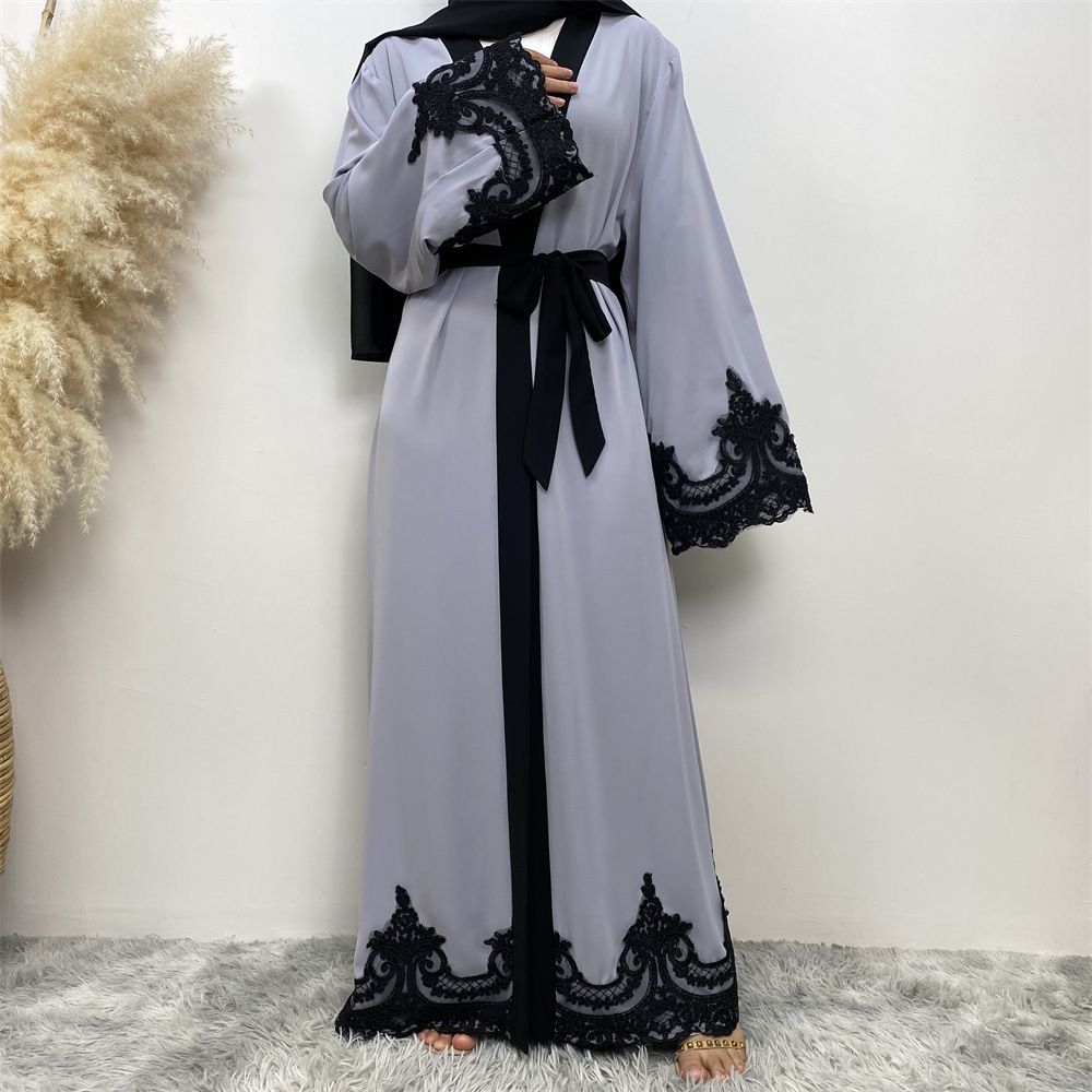 Plus Size Islamic Clothing Muslim Turkish Dresses Abayas Women Abaya Dubai Dress Ramadan Patchwork Lace Long Cardigan
