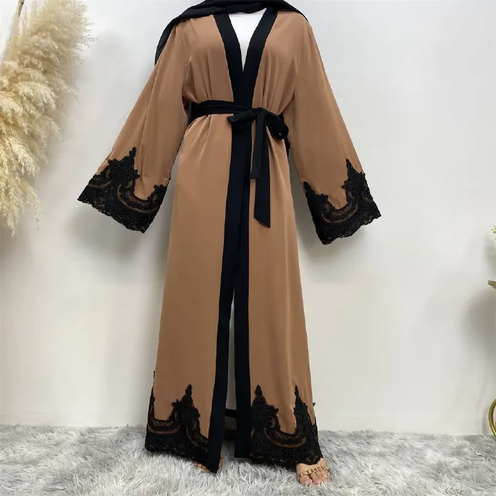 Plus Size Islamic Clothing Muslim Turkish Dresses Abayas Women Abaya Dubai Dress Ramadan Patchwork Lace Long Cardigan
