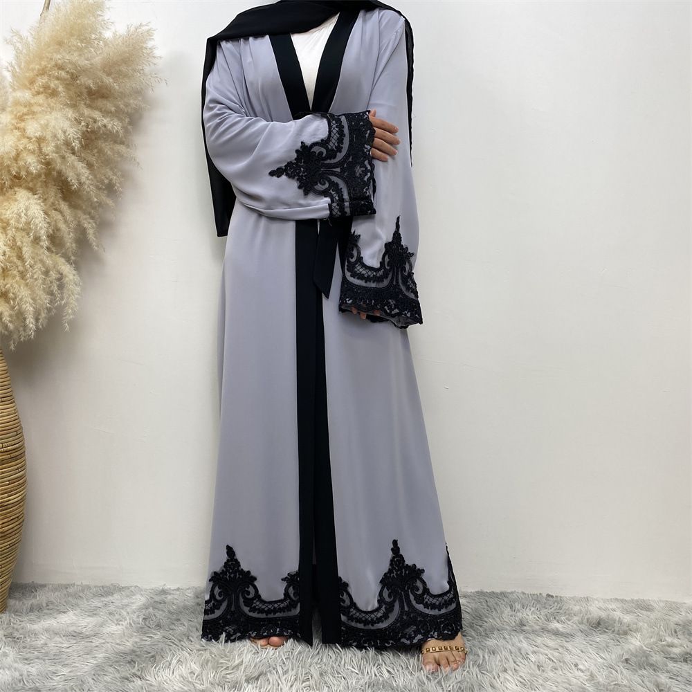 Plus Size Islamic Clothing Muslim Turkish Dresses Abayas Women Abaya Dubai Dress Ramadan Patchwork Lace Long Cardigan