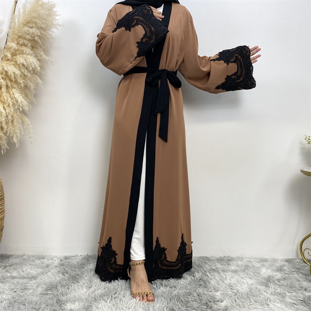 Plus Size Islamic Clothing Muslim Turkish Dresses Abayas Women Abaya Dubai Dress Ramadan Patchwork Lace Long Cardigan