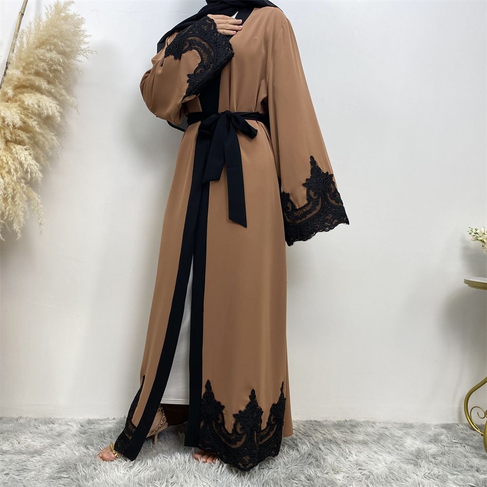 Plus Size Islamic Clothing Muslim Turkish Dresses Abayas Women Abaya Dubai Dress Ramadan Patchwork Lace Long Cardigan