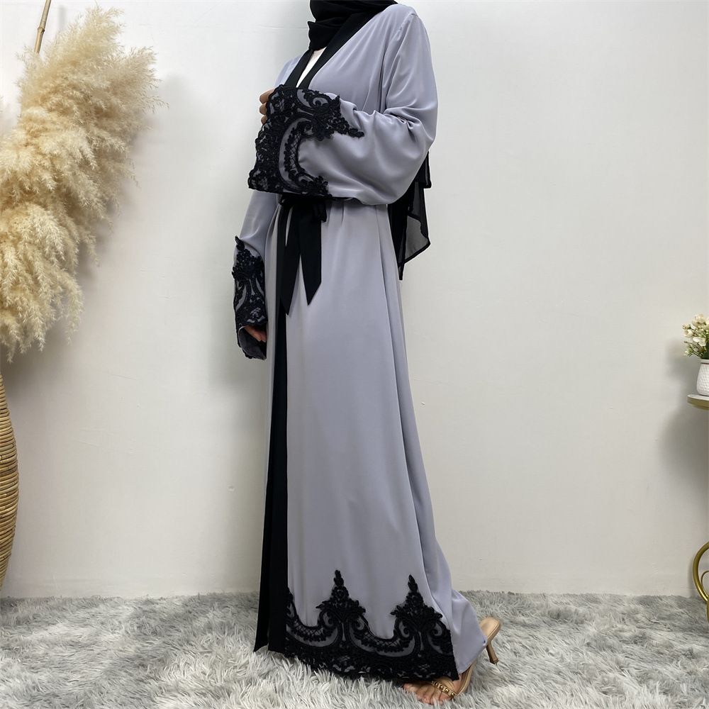 Plus Size Islamic Clothing Muslim Turkish Dresses Abayas Women Abaya Dubai Dress Ramadan Patchwork Lace Long Cardigan