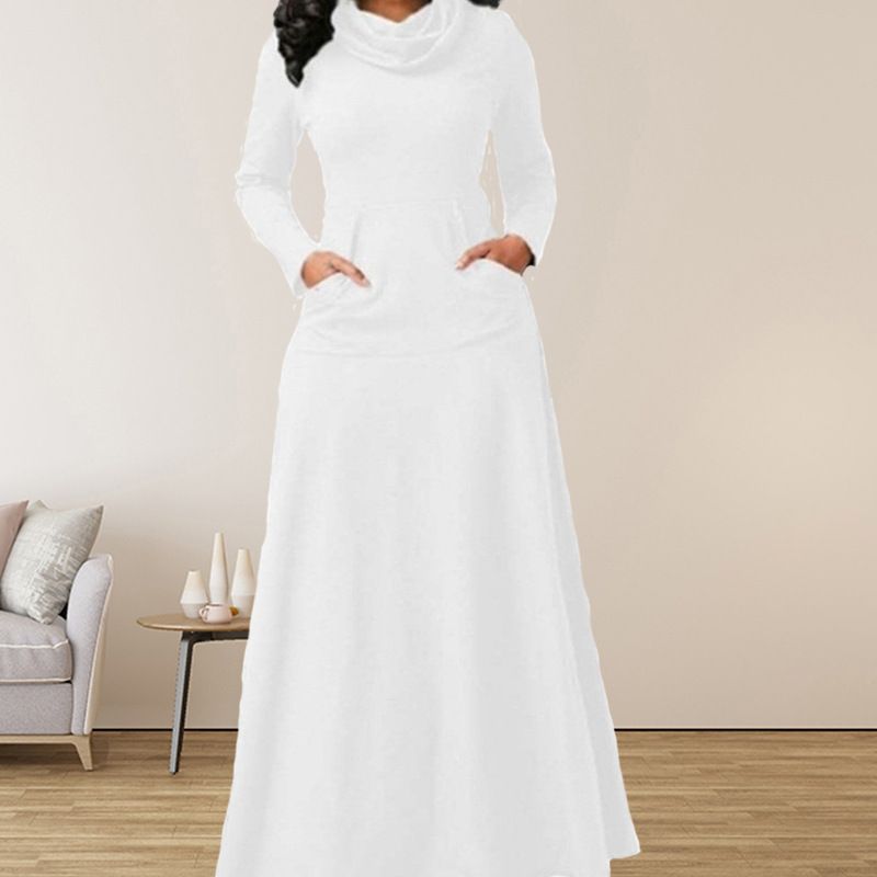 Long Sleeve Maxi Dress Women Spring Autumn Heap Collar Casual Dress Solid Color Swing A-Line Dresses Plus Size