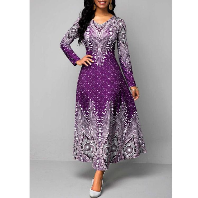 New Plus Size Long Maxi Dresses Women Long Sleeve African Dresses Print Office Ladies Dress
