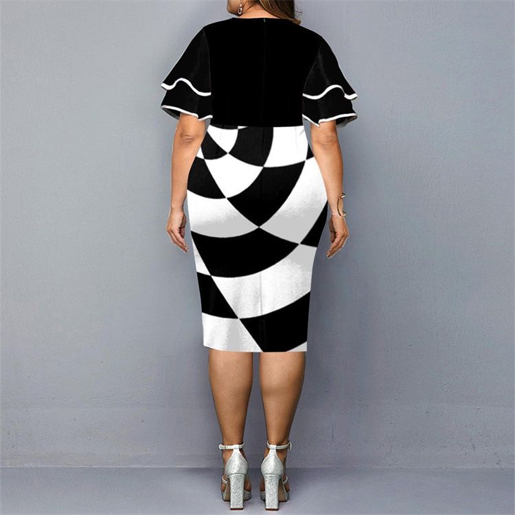 New digital printing gauze stitching plus-size women's dress ladies elegant dress