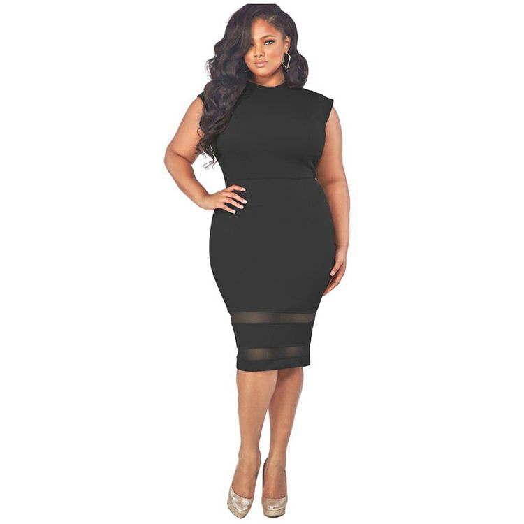 Patchwork Net yarn Elegant Business Party Formal Office Plus Size Pencil Work Dresses
