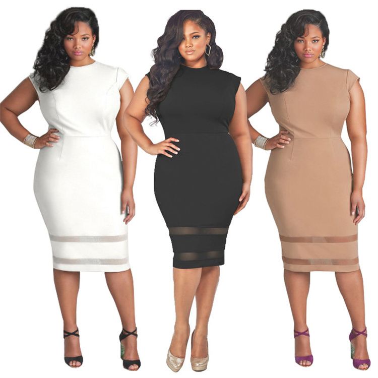 Patchwork Net yarn Elegant Business Party Formal Office Plus Size Pencil Work Dresses