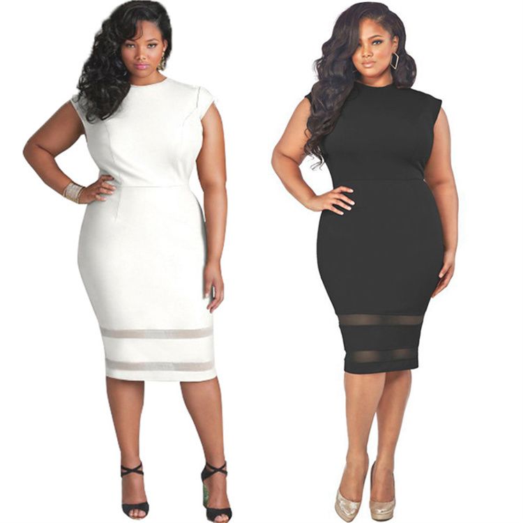 Patchwork Net yarn Elegant Business Party Formal Office Plus Size Pencil Work Dresses