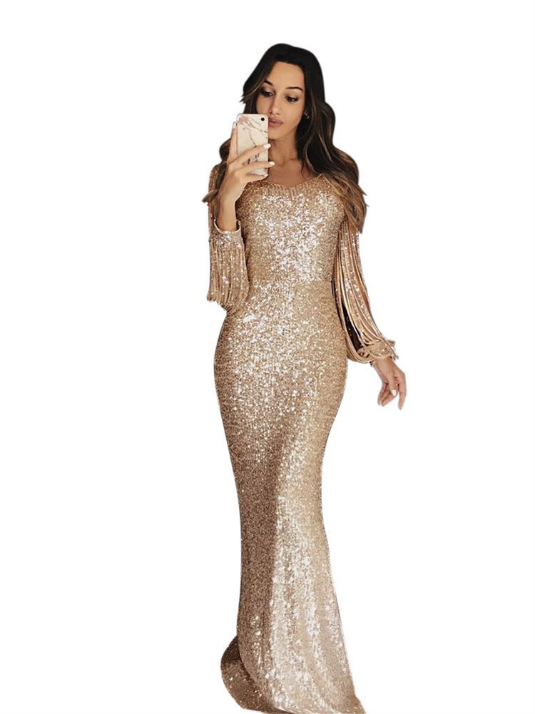 Sexy Personalized Lady Evening Dress Squins Tassels Long Girls Skirt Lady Concert Party Cotton Dress