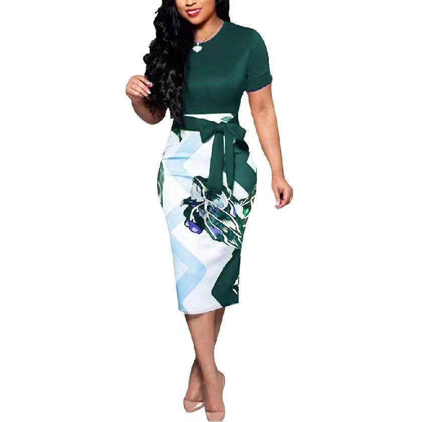 Women Short Sleeve Floral Print Bodycon Dresses Sexy Office Work Dress Party Dress