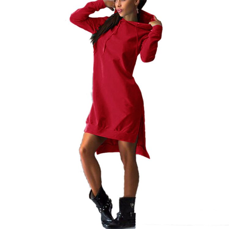 Women Long Sleeve Autumn Winter Ladies Hoodie Dress Casual Hooded Pockets Sportwear
