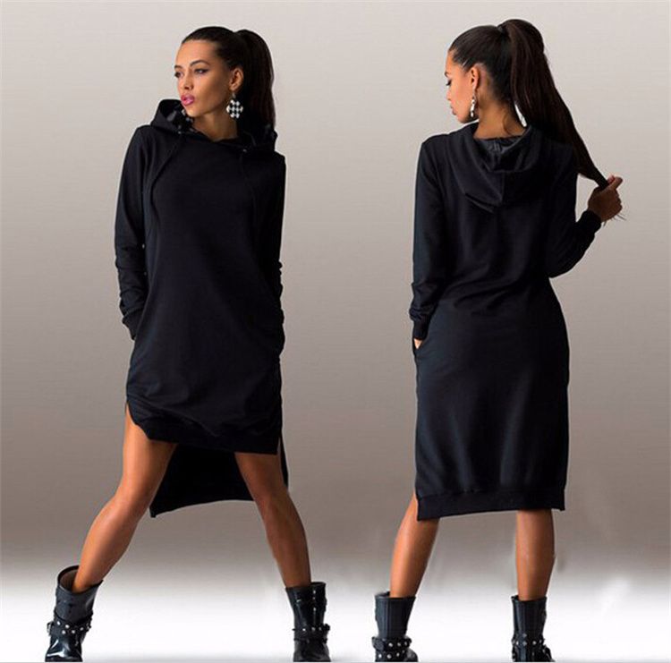 Women Long Sleeve Autumn Winter Ladies Hoodie Dress Casual Hooded Pockets Sportwear