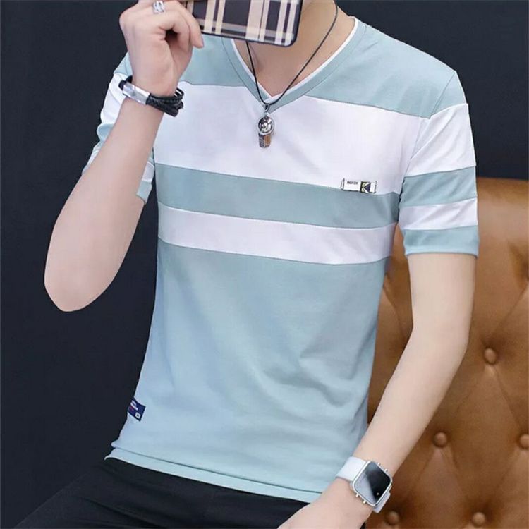Fashion Men Casual T Shirts Print Tops V neck Slim Tees Shirt Summer Mens T-shirts