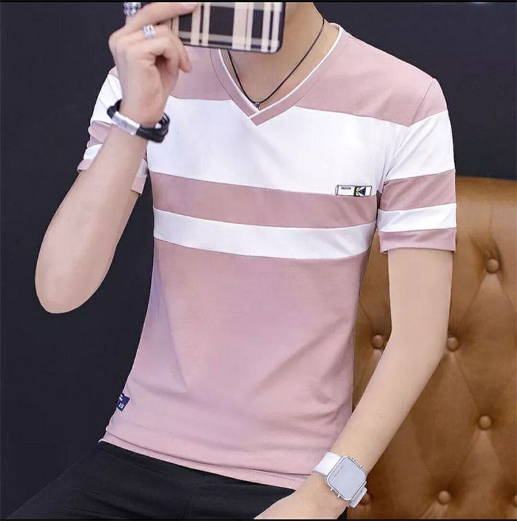 Fashion Men Casual T Shirts Print Tops V neck Slim Tees Shirt Summer Mens T-shirts