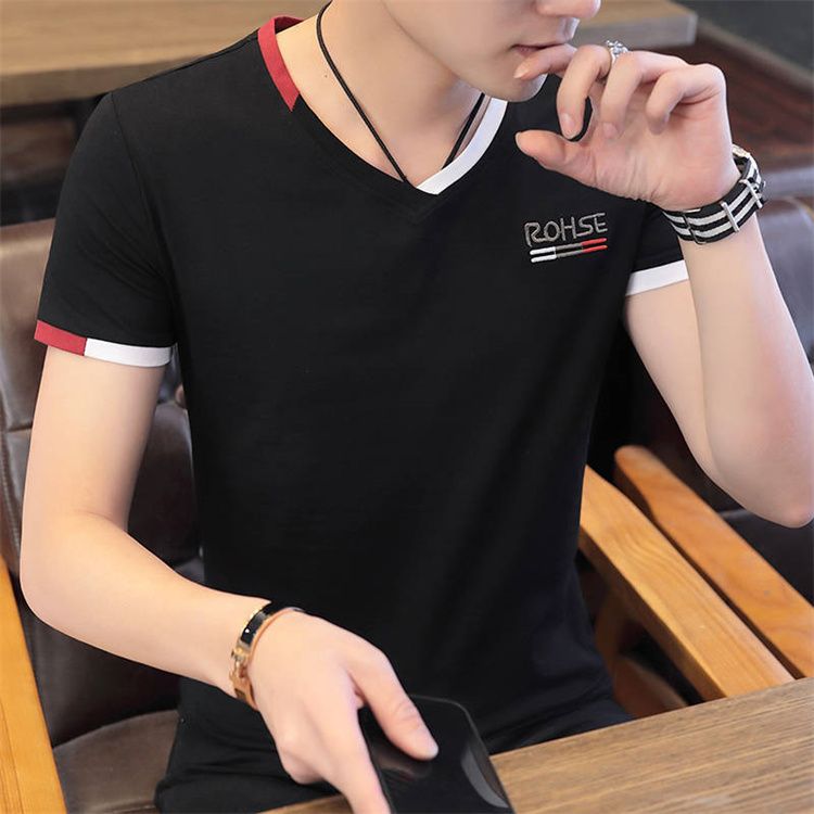 Fashion Men Casual T Shirts Print Tops V neck Slim Tees Shirt Summer Mens T-shirts