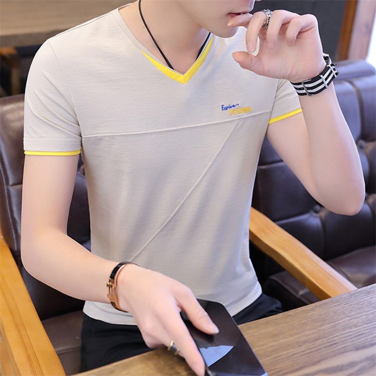 Fashion Men Casual T Shirts Print Tops V neck Slim Tees Shirt Summer Mens T-shirts