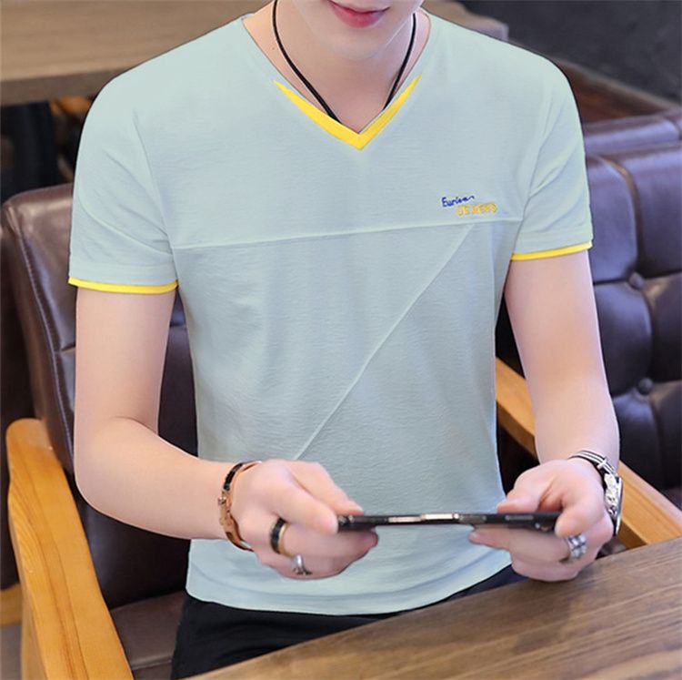 Fashion Men Casual T Shirts Print Tops V neck Slim Tees Shirt Summer Mens T-shirts