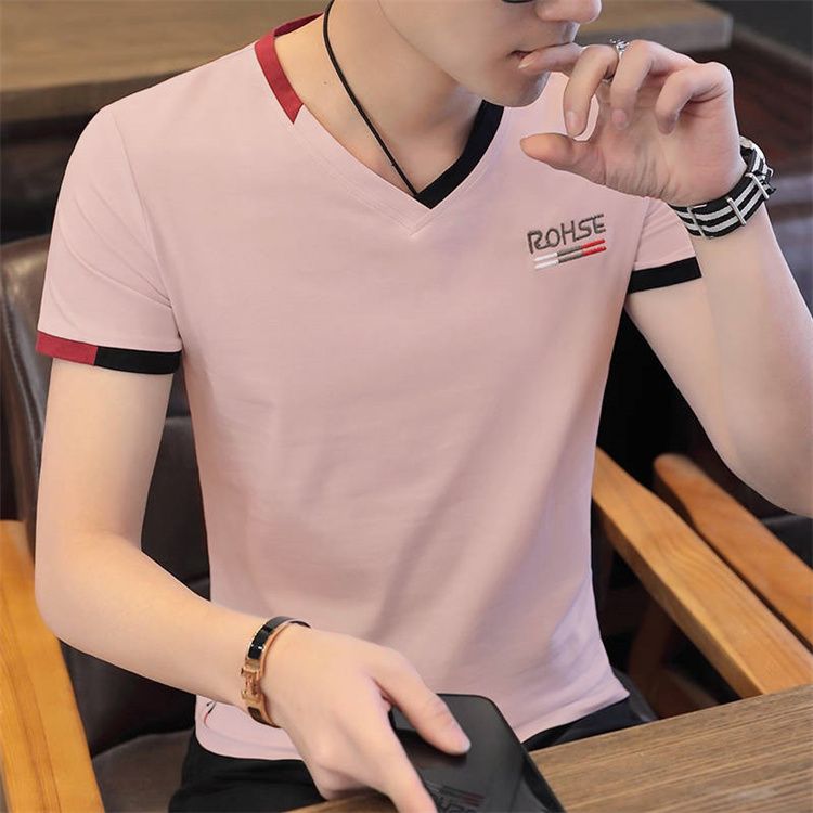 Fashion Men Casual T Shirts Print Tops V neck Slim Tees Shirt Summer Mens T-shirts