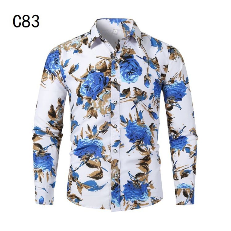 Floral Printing Slim Button Lapel Long Sleeve Business Tops Blouse Casual Shirt
