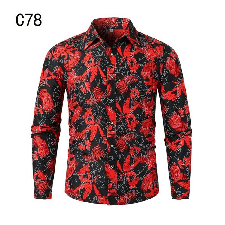 Floral Printing Slim Button Lapel Long Sleeve Business Tops Blouse Casual Shirt