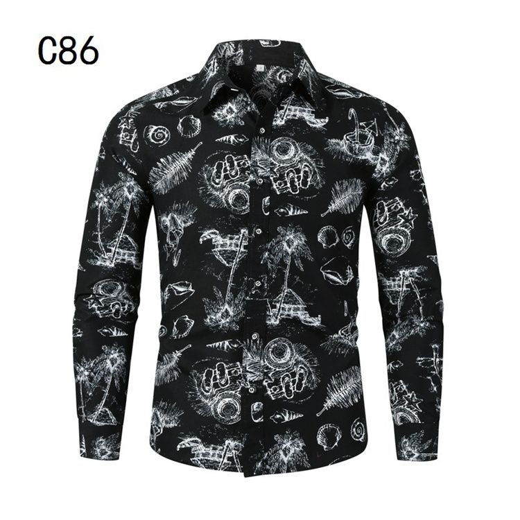 Floral Printing Slim Button Lapel Long Sleeve Business Tops Blouse Casual Shirt