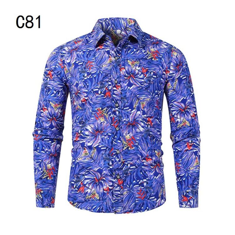 Floral Printing Slim Button Lapel Long Sleeve Business Tops Blouse Casual Shirt
