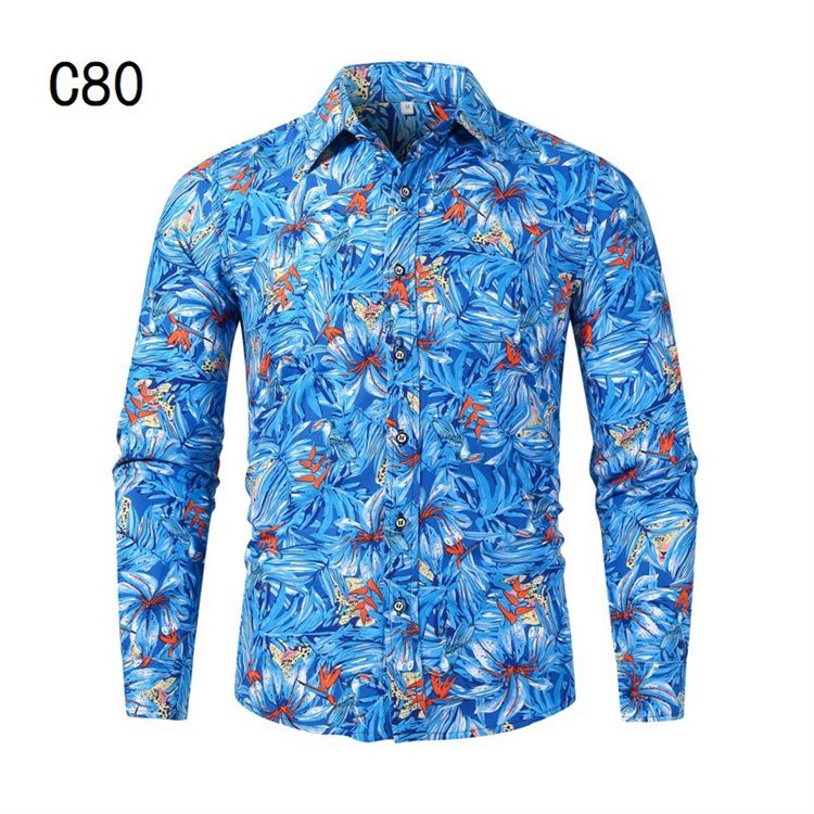 Floral Printing Slim Button Lapel Long Sleeve Business Tops Blouse Casual Shirt