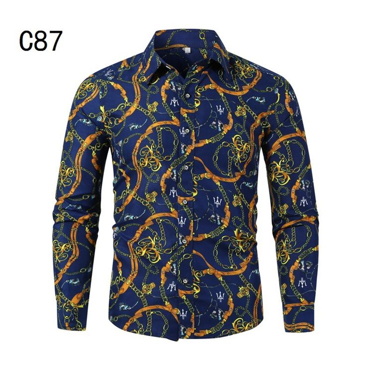 Floral Printing Slim Button Lapel Long Sleeve Business Tops Blouse Casual Shirt