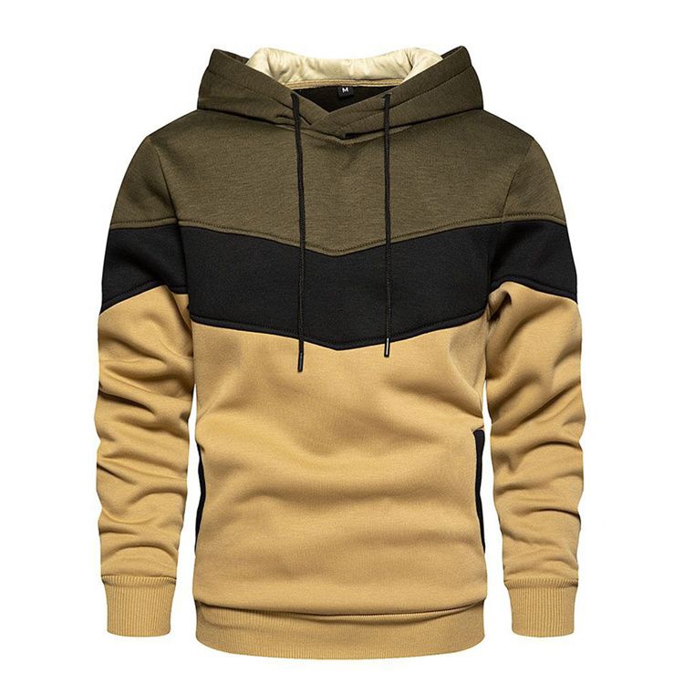 Splicing Hooded Sweater Men's Long Sleeve Warm Plush Hooded Sweatshirt Casual Coat