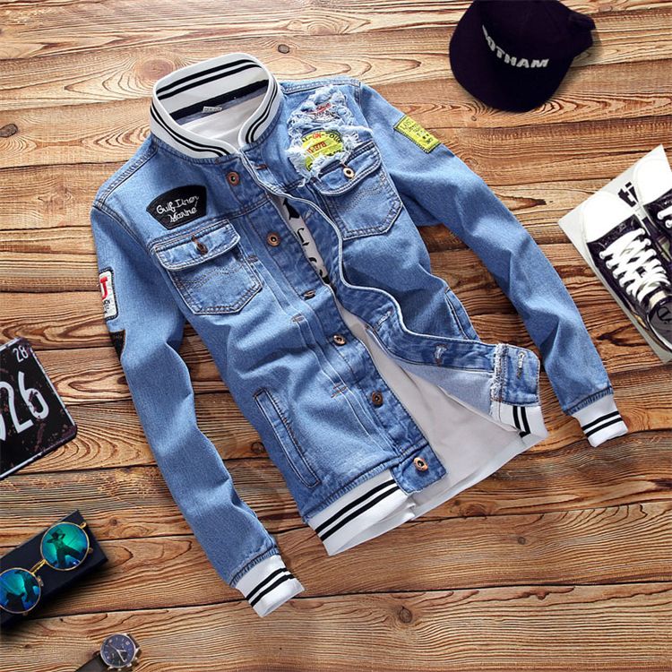 Sports Blue Streetwear Patch fashion designer jeans jackets for men
