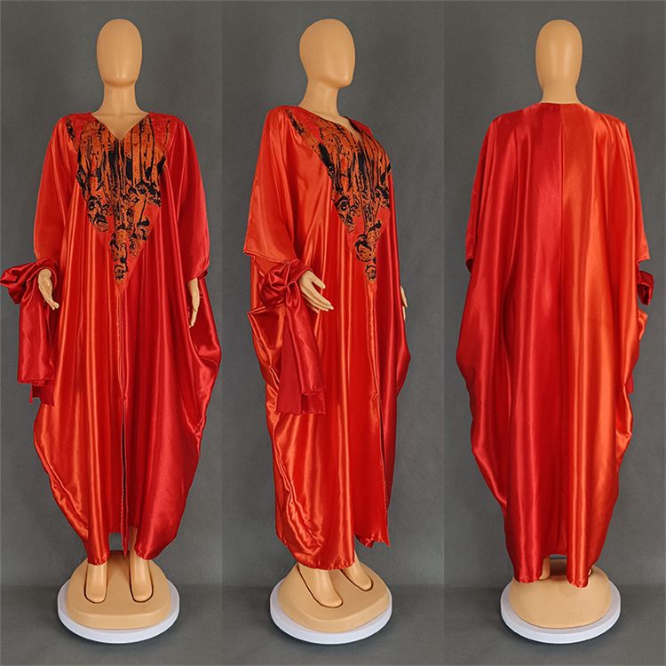 African Ayaba Ethnic Style Loose Fitting Robe With Headscarf Half Sleeve Oversized Color Matching Long Maxi Dress