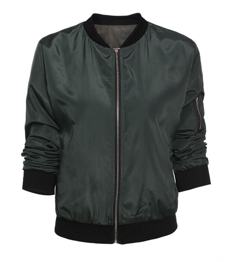 Fashion Autumn Women Stand Collar Zipper Closure Cropped Bomber Jackets