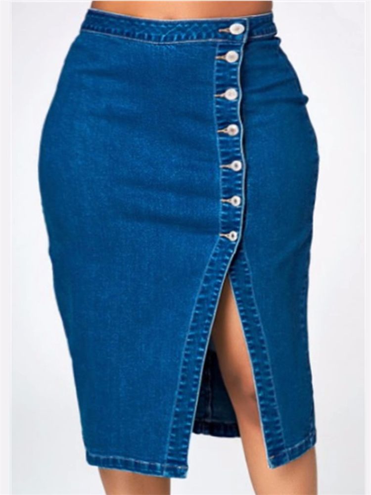 Office fashion casual long high waist denim pencil blue jeans skirts