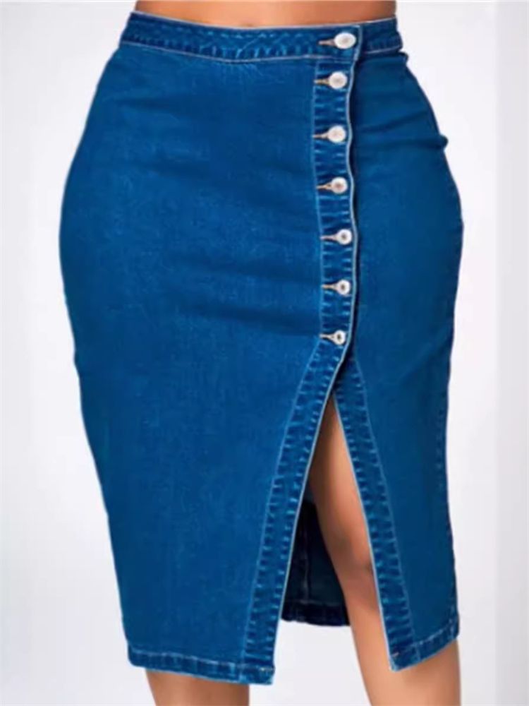 Office fashion casual long high waist denim pencil blue jeans skirts