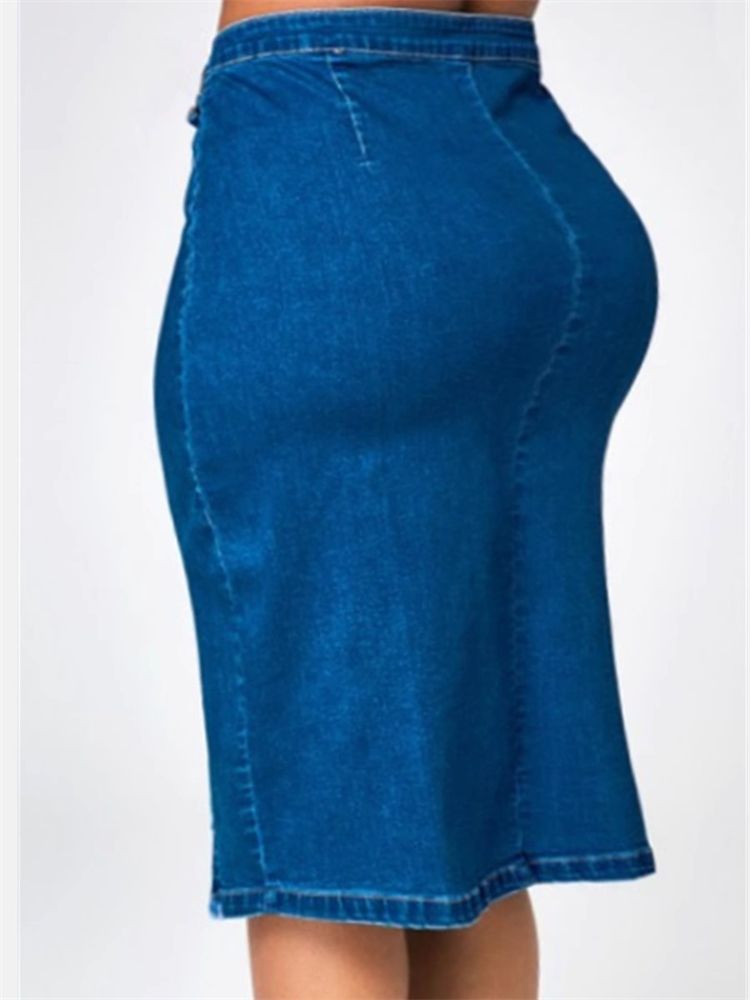 Office fashion casual long high waist denim pencil blue jeans skirts