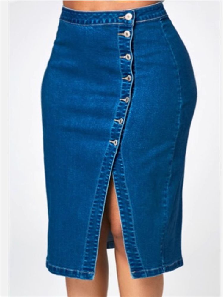 Office fashion casual long high waist denim pencil blue jeans skirts