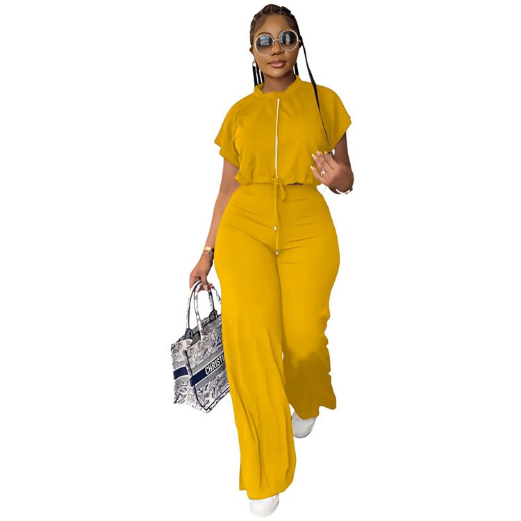 Drawstring Short Top High Waist Split Pants Summer Jogging Suits Two Piece Set Tracksuits
